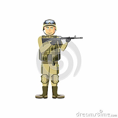 Infantryman with weapons icon, cartoon style Vector Illustration
