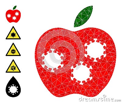 Infected Apple Triangle Icon and Other Icons Vector Illustration