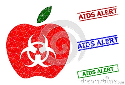 Infected Apple Triangle Icon and Scratched AIDS Alert Simple Watermarks Cartoon Illustration