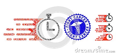 Infected Collage Rush Stopwatch Icon with Healthcare Distress Fight Cancer Seal Vector Illustration