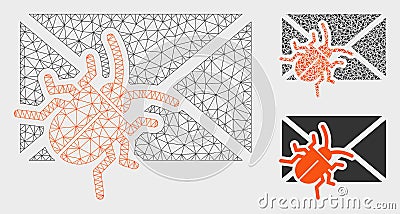 Infected Mail Vector Mesh Network Model and Triangle Mosaic Icon Vector Illustration