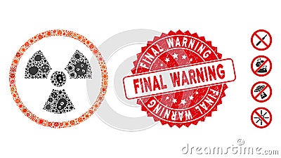 Infected Mosaic Radiation Danger Icon with Grunge Round Final Warning Seal Vector Illustration