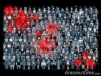 Infected people, spread of the disease virus threat, pixel art illustration Cartoon Illustration