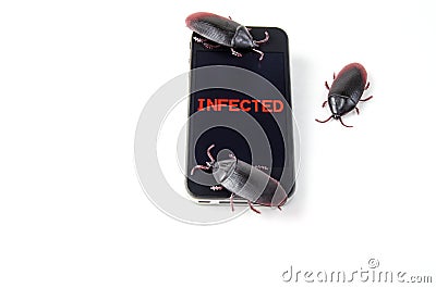 Infected Smart Phone with Bugs Stock Photo