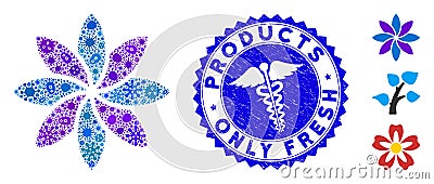 Infection Mosaic Abstract Flower Icon with Serpents Grunge Products Only Fresh Seal Vector Illustration