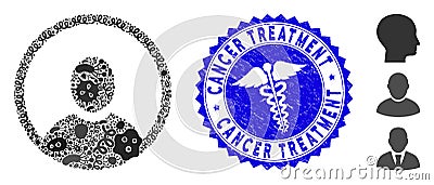 Infection Mosaic Rounded User Portrait Icon with Caduceus Scratched Cancer Treatment Stamp Vector Illustration