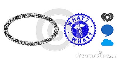 Infectious Collage Ellipse Bubble Icon with Health Care Textured What Question Seal Vector Illustration