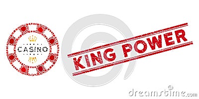 Infectious Collage Royal Casino Chip Icon and Grunge King Power Stamp with Lines Vector Illustration