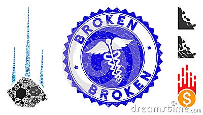 Infectious Collage Falling Stone Icon with Medical Scratched Broken Seal Vector Illustration