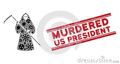 Infectious Mosaic Scytheman Icon and Scratched Murdered Us President Seal with Lines Vector Illustration