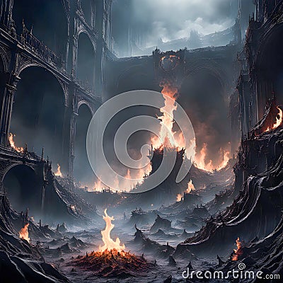 Infernal Abyss of Torment, A bottomless pit of searing flames and suffocating smoke Stock Photo