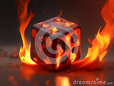 Inferno's Roll: Captivating Fire Dice Prints for Game Nights and Decor Stock Photo