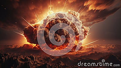 Inferno Unleashed: Massive Explosion with Smoke and Fire in the Sky Stock Photo