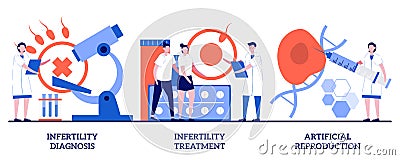 Infertility diagnosis, infertility treatment, artificial reproduction concept with tiny people. Pregnancy planning, reproductive Cartoon Illustration