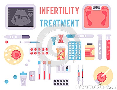 Infertility pregnancy problems medical maternity vector signs treatment fertilization processes infographic tools Vector Illustration