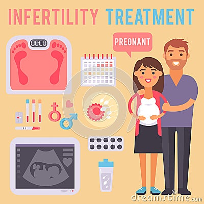 Infertility pregnancy problems medical maternity vector signs treatment fertilization processes infographic tools Vector Illustration