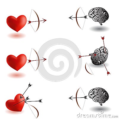 Infinite battle, heart versus brain, brain winner and heart winner variations Vector Illustration