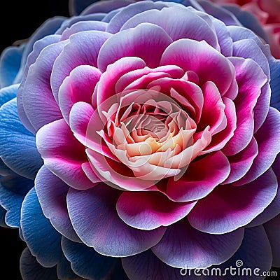 Infinite Beauty: A Macro Shot of a Detailed Camellia Blossom Stock Photo
