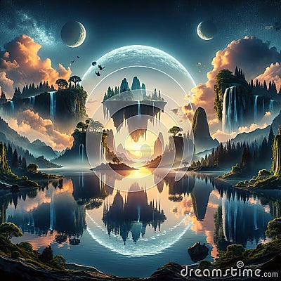 Infinite beauty parallel worlds. Fantasy landscape Stock Photo