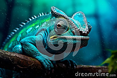 Infinite Enigma: Close-Up of a Chameleon's Intricate Patterns on a Dark Background Stock Photo