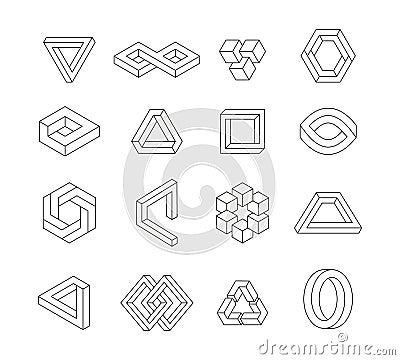Infinite figures. Abstract impossible geometry graphic design, linear twisted prospective optical illusion. Vector 3D Vector Illustration