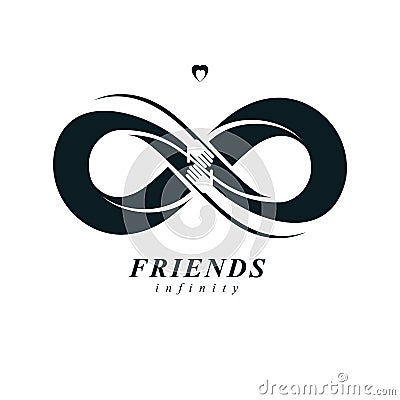 Infinite friendship, friends forever, special vector logo combined with two symbols of eternity loop and human Vector Illustration