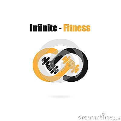 Infinite sign and dumbbell icon.Infinit,Fitness and gym logo.Healthcare,sport,medical and science symbol.Healthy lifestyle vector Vector Illustration