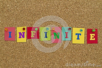 Infinite word written on colorful sticky notes. Stock Photo