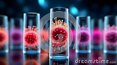 An infinitesimal vial, microcosmic of microbes and pathogens. Generative AI Stock Photo