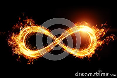 Infinity fire sign isolated on black background Stock Photo