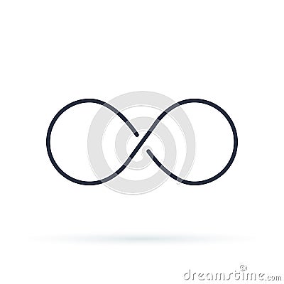 Infinity icon logo. Unlimited vector illustration, limitless symbol. Black contour of eight, thickness Vector Illustration