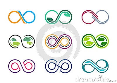 infinity, logo, eight, leaves nature infinite, modern abstract infinity set of collections logotype symbol icon vector design Vector Illustration