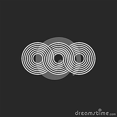 Infinity logo minimalist style infinite circles geometric shape from chain loops, monogram OOO three letters O endless symbol Vector Illustration