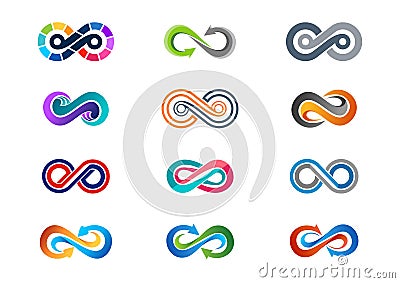 infinity, logo, symbol, modern abstract infinity set of collections logotype symbol icon design vector Vector Illustration