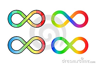 Infinity loop rainbow icon set. Neurodiversity concept. Autism acceptance symbol. Vector Illustration