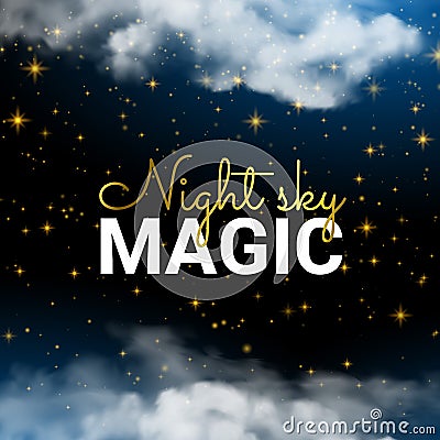 Infinity Magic Night Sky Cloud Blue Background and Shining Stars Vector Illustration