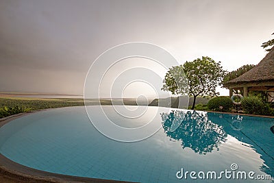 Infinity pool overlooking Lake Manyara Tanzania Stock Photo
