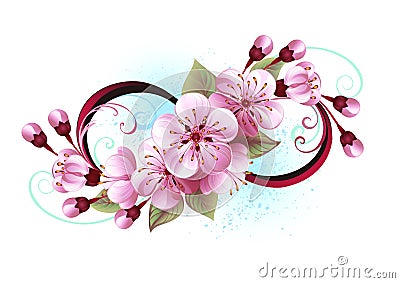 Infinity with sakura blossom Tattoo Vector Illustration