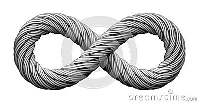 Infinity sign made of wire rope, metal hawser, steel cable. Industrial technology and machine engineering symbol. Realistic vector Vector Illustration