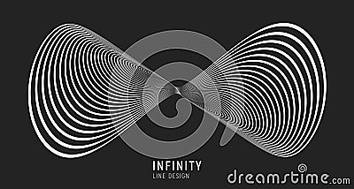 Infinity stylized sign made of lines. Vector illustration isolated on black background. Vector Illustration