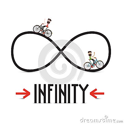 Infinity Symbol with Arrows and People on Bicycles Vector Illustration