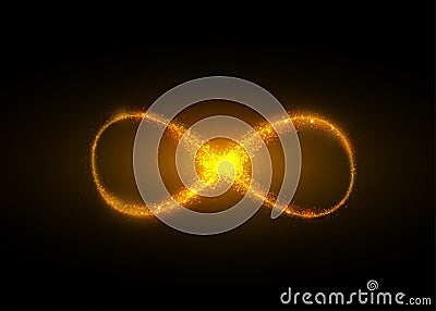 Infinity symbol background. Light yellow gold neon infinite, eternity concept Vector Illustration