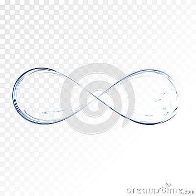 Infinity symbol. Blue water splash transparent. Aqua as not endless and limitless resource, ecological problem concept Vector Illustration