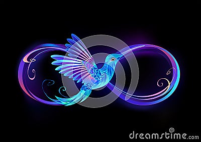 Infinity symbol with glowing hummingbird Vector Illustration