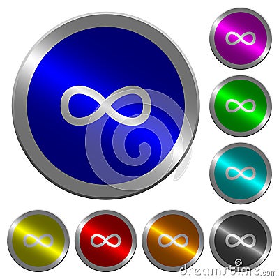 Infinity symbol luminous coin-like round color buttons Stock Photo