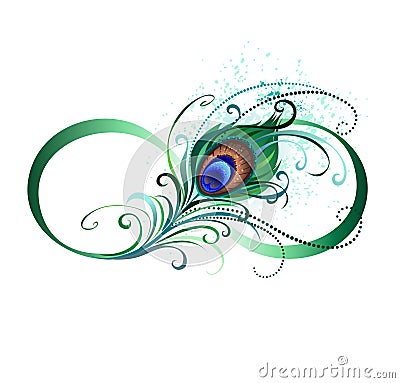 Infinity symbol with peacock feather Vector Illustration