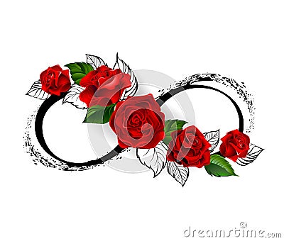 Infinity symbol with red roses Vector Illustration