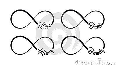 Infinity symbols. Repetition and unlimited cyclicity icon and sign illustration on white background. Live, faith, family Vector Illustration