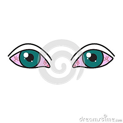 Inflamed reddened eyes Vector Illustration