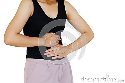 Inflammation colored in red suffering. stomach painful suffering from stomachache causes of menstruation period Stock Photo